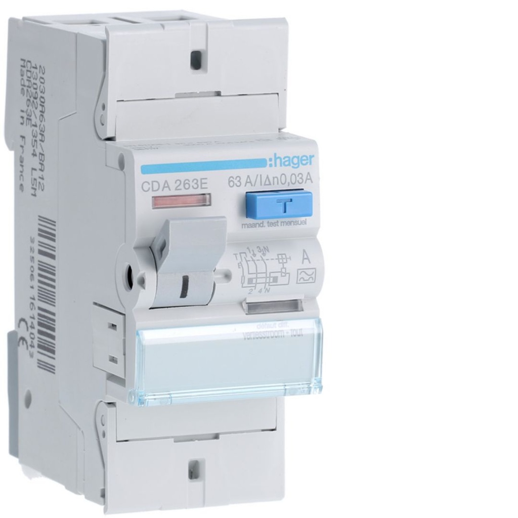 [HAG-CDA263E] Differentieelschakelaar 2P 63A 30mA type A 2M.