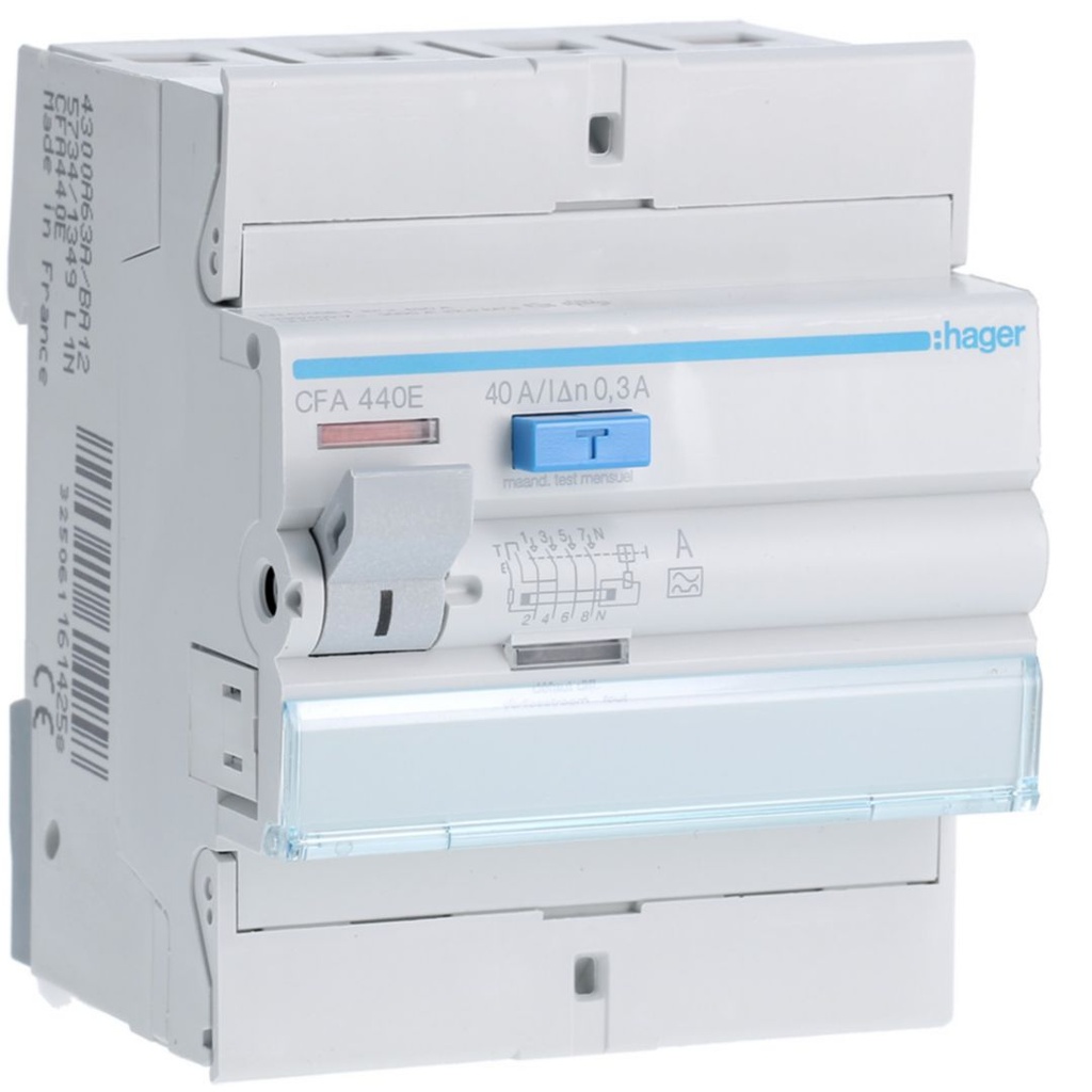 [HAG-CFA440E] Differentieelschakelaar 4P 40A 300mA type A 4M.