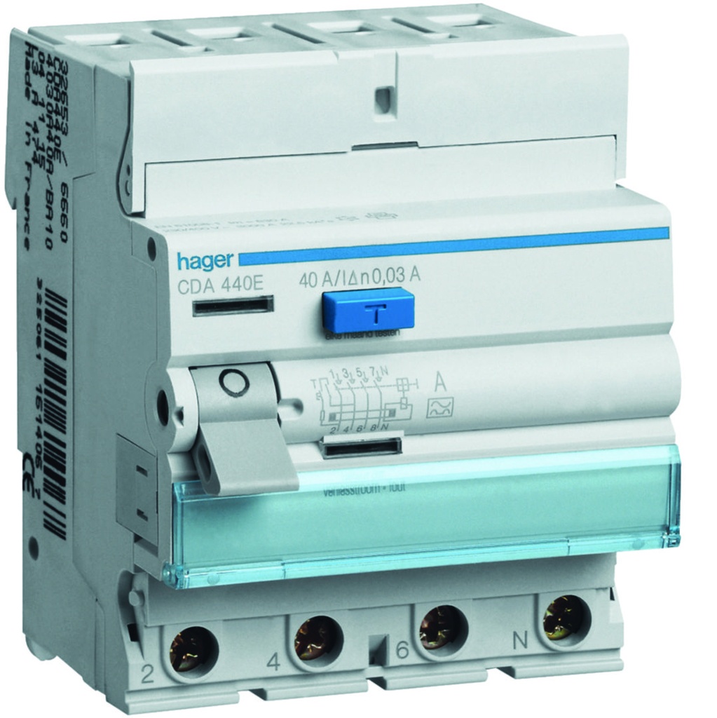Differentieelschakelaar 4P 40A 30mA type A 4M.