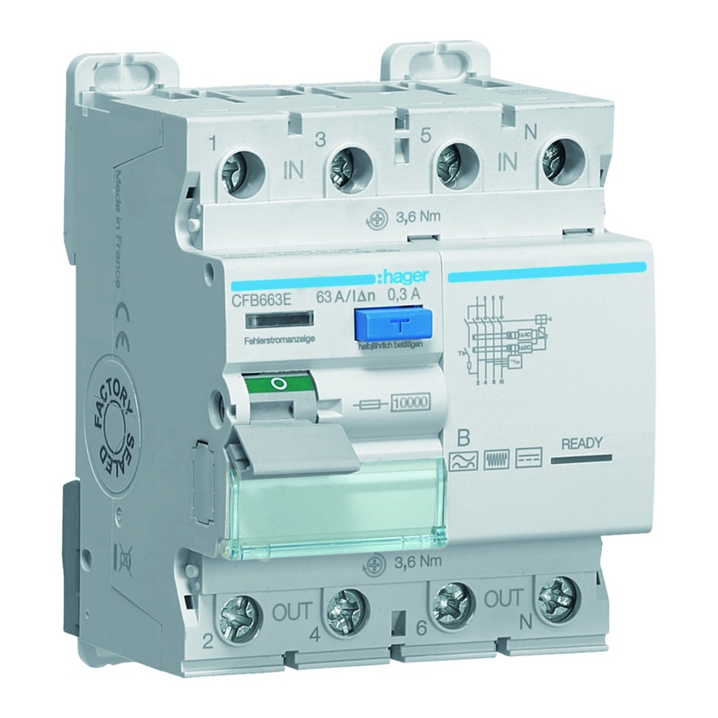 Differentieelschakelaar 4P 63A 300mA type B SKR 4M.