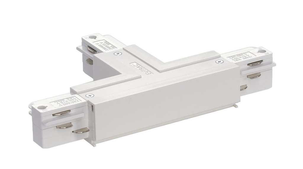 EUTRAC T-aansluiting met voedingsmogelijkheid, aarde binnen, rechts, verkeerswit