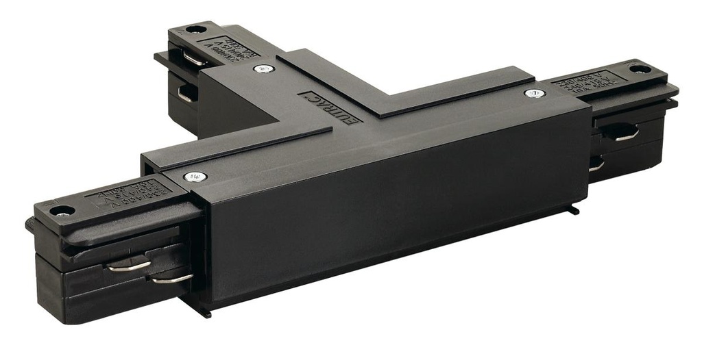 EUTRAC T-aansluiting met voedingsmogelijkheid, aarde binnen, rechts, zwart