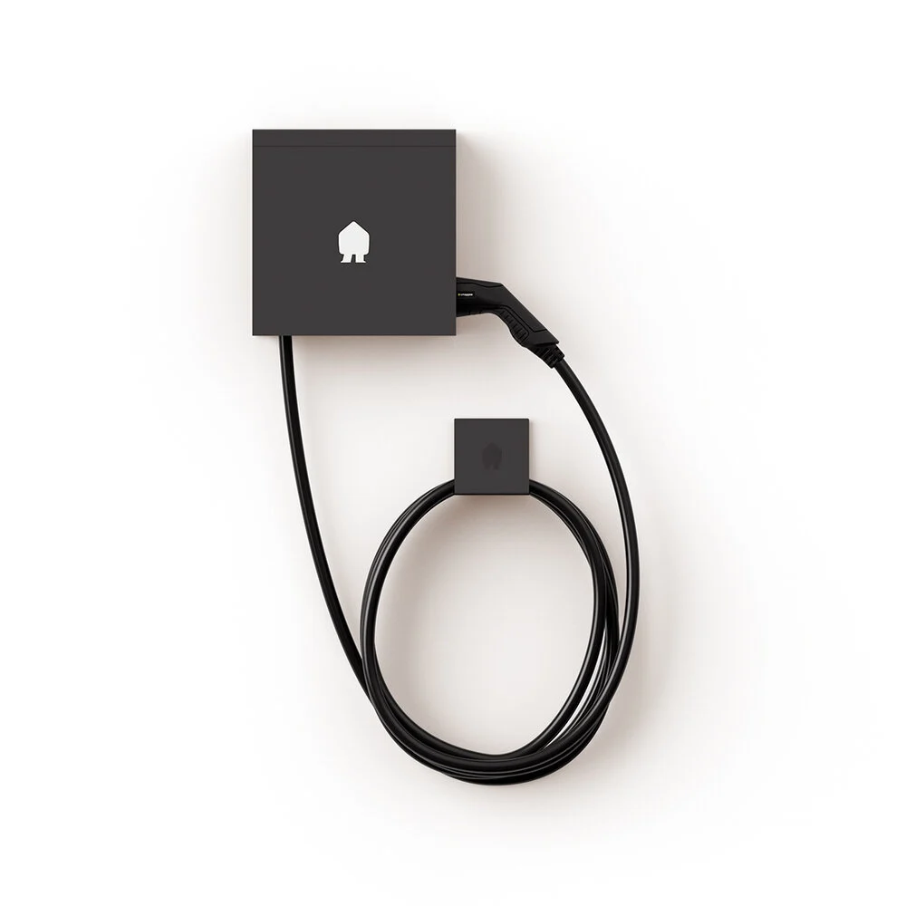 EV Wall Black mounted charger 1 or 3-Phase up to 22 kW Type 2 cable 8m with cable holder