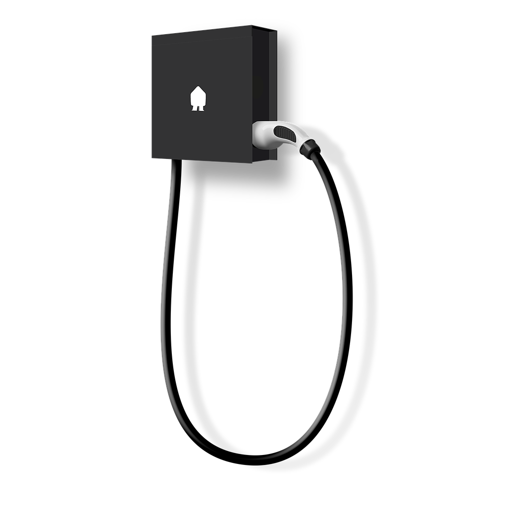EV Wall Home Black 3-Phase 22 kW Type 2 cable 8m Right with cable holder