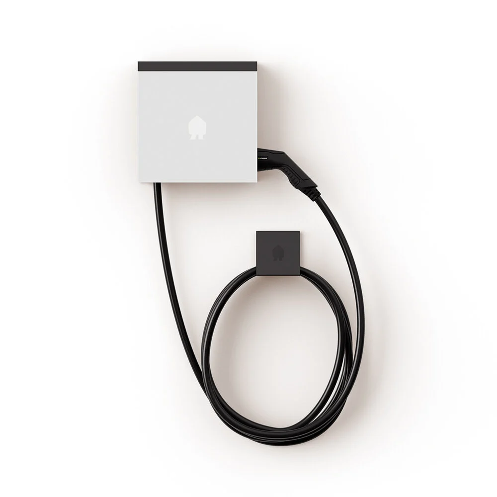 EV Wall White mounted charger 1 or 3-Phase up to 22 kW Type 2 cable 8m with cable holder