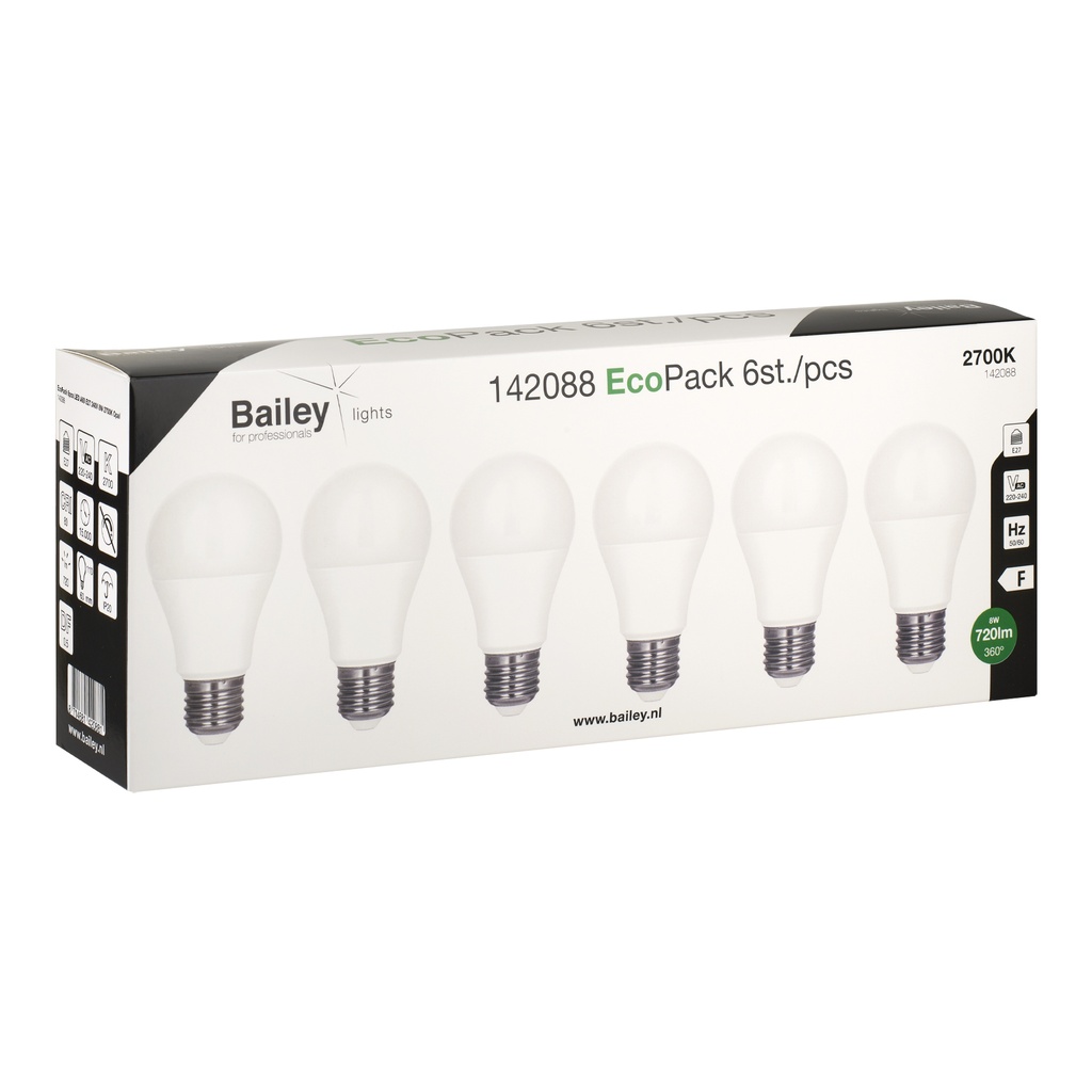 EcoPack 6pcs LED A60 E27 8W (55W) 720lm 827 Opal