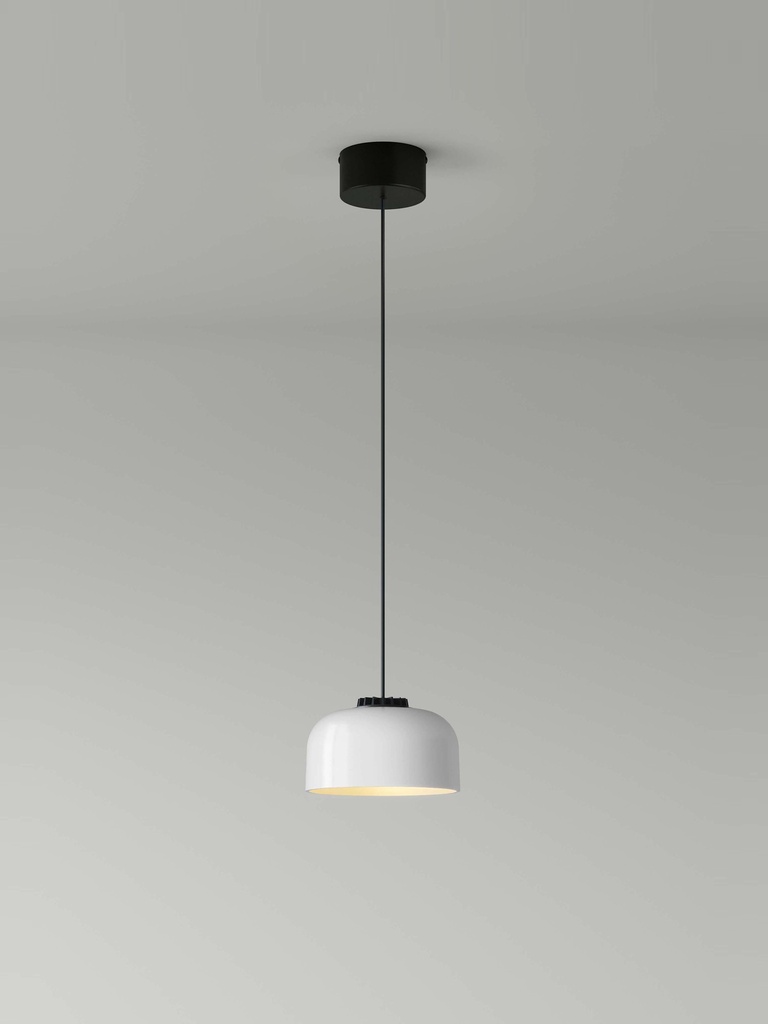 HeadHat Bowl: Lampshade: White ceramic. Circular metal canopy: Black surface dimmable 1-10V. LED cap