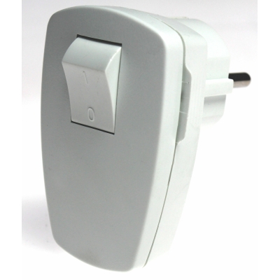 [VDE-45035] ISO haakse stekker met randaarde, met schakelaar 250V, wit, IP20