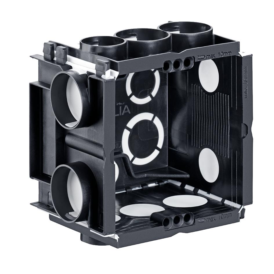 [HLI-7522] Inbouw, inbouwdoos Q-range ECON 60 x 60 x 50 mm met 2 schroefgaten en 2 klauwvlakken