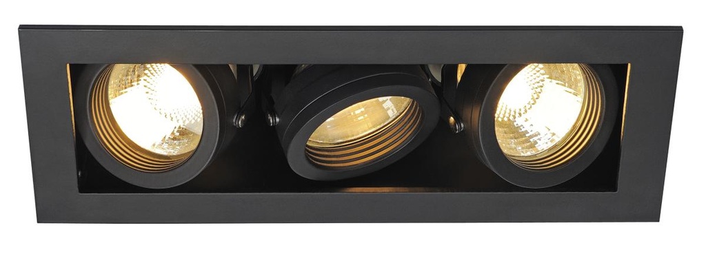 KADUX 3, inbouwarmatuur, drievlammig, QPAR51, rechthoekig, mat zwart, max. 150W, incl. clipveren