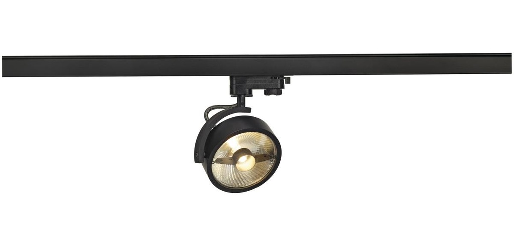 KALU TRACK, spot voor 3-fase 230V stroomrail, QPAR111, zwart, max. 75 W, incl. 3-fase adapter