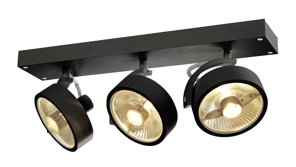 KALU, wand- en plafondarmatuur, QPAR111, drievlammig, zwart, max. 75W