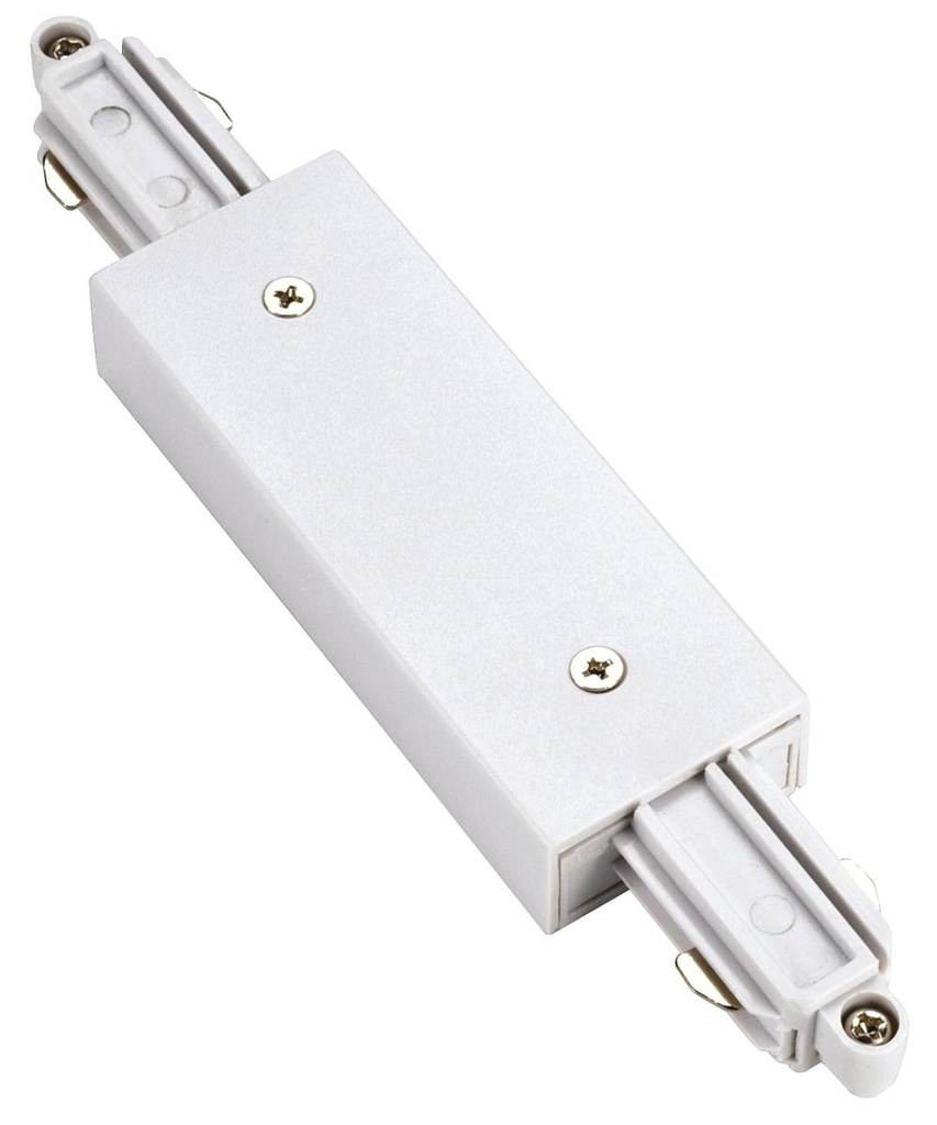 LANGSVERBINDER, voor 1-fase 230V opbouwrail, wit, met voedingsmogelijkheid