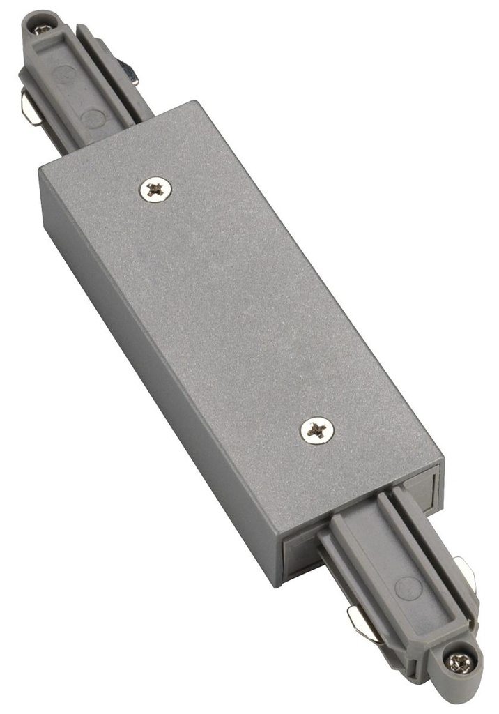 LANGSVERBINDER, voor 1-fase 230V opbouwrail, zilvergrijs, met voedingsmogelijkheid