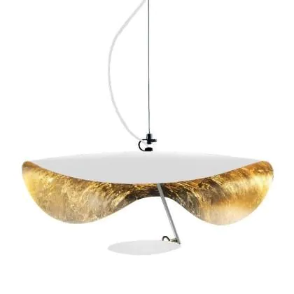 LEDERAM MANTA S1 / pendant lamp /shade white/white / gold rod / white disc / 1x15W LED board