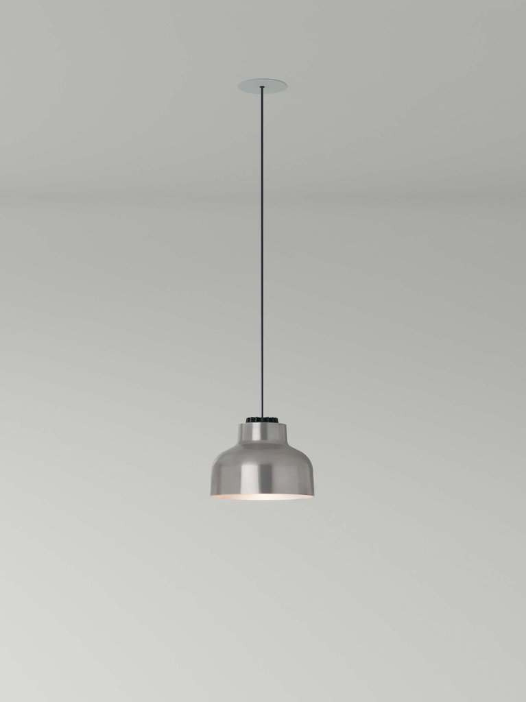 M64: Lampshade: Polished aluminium. Circular metal canopy: White built-in (not dimmable). LED capsul
