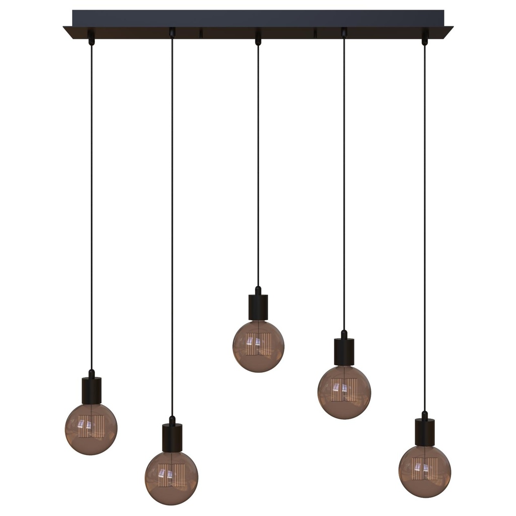 MAESTRO hanglamp - balk 900mm - met 5x kabel 1m zwart textuur / black