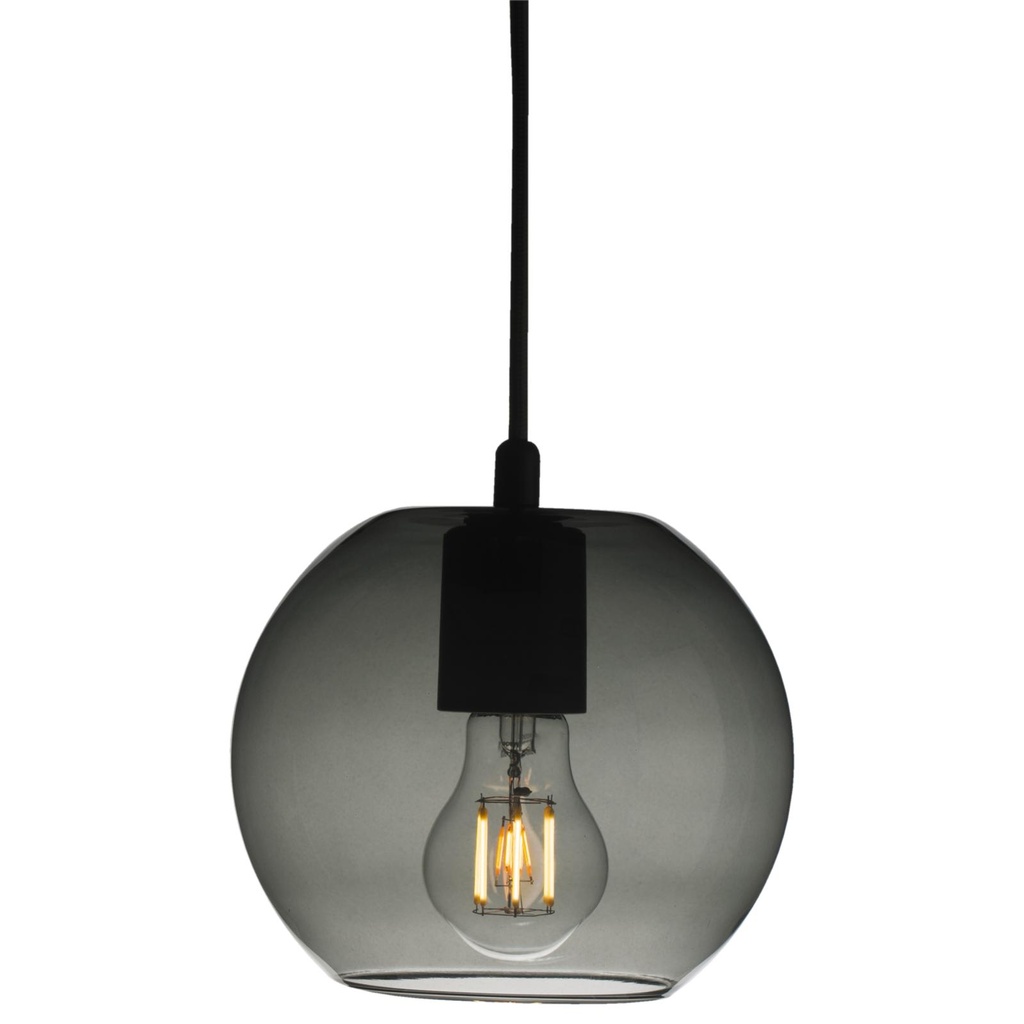 [PSM-5085.B.E27.SG.TX2.2M] MOBY hanglamp - met 2m textielkabel en trekontlasting aan fitting smokey grey / black / zwart textuu