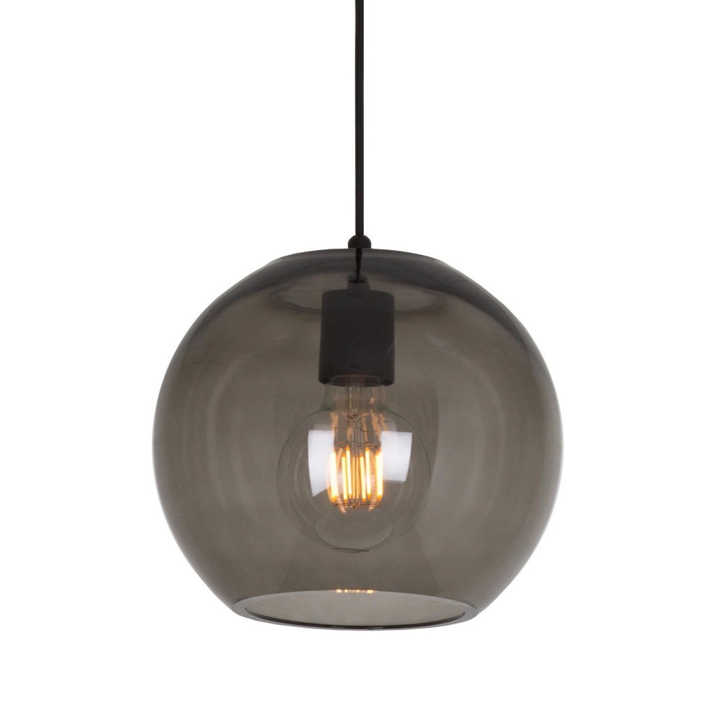 [PSM-5084.C.E27.SG.TX2.2M] MOBY hanglamp - met 2m textielkabel en trekontlasting aan fitting smokey grey / black / zwart textuu