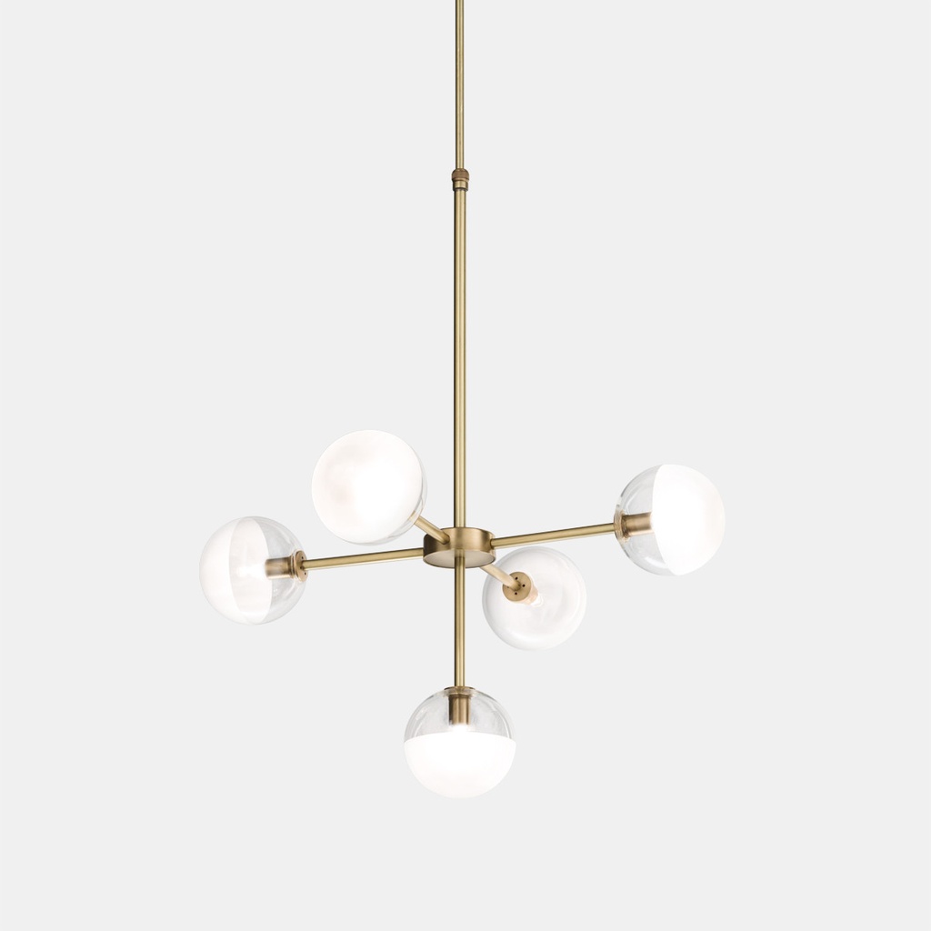 [ILF-275.09.ONT] MOLECOLA SUSPENSION 5 LIGHTS NATURAL BRASS. TRASP.