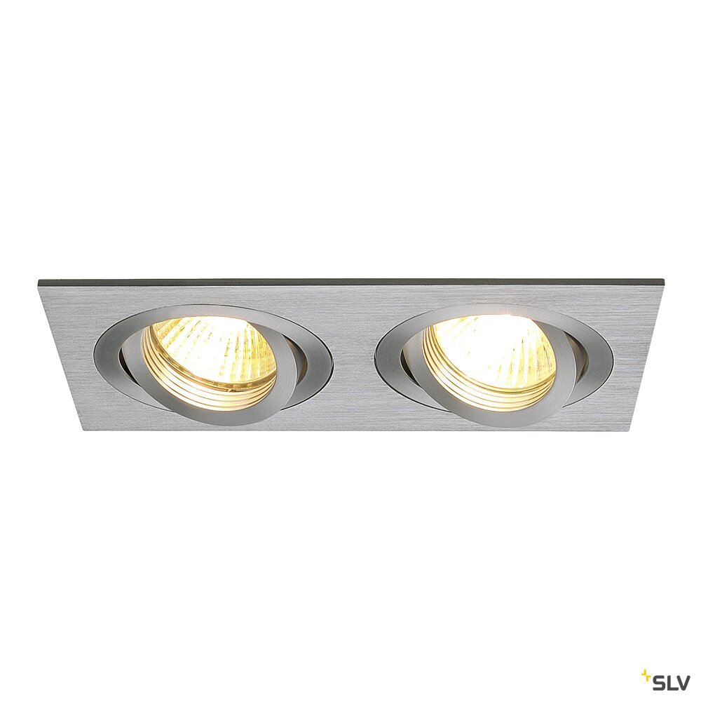 NEW TRIA 2, inbouwarmatuur, tweevlammig, QPAR51, rechthoekig, aluminium geborsteld, max. 100W, incl.