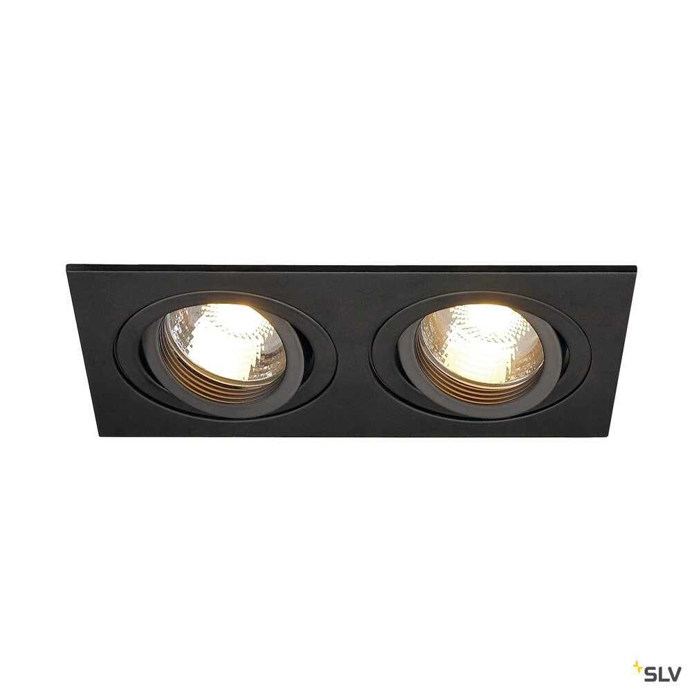 NEW TRIA 2, inbouwarmatuur, tweevlammig, QPAR51, rechthoekig, zwart, max. 100W, incl. clipveren