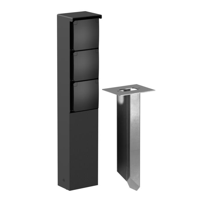 [PSM-T353SP.32X] NIKE Connecterende zuil - met 3 zwarte stopcontacten NIKO zwart textuur