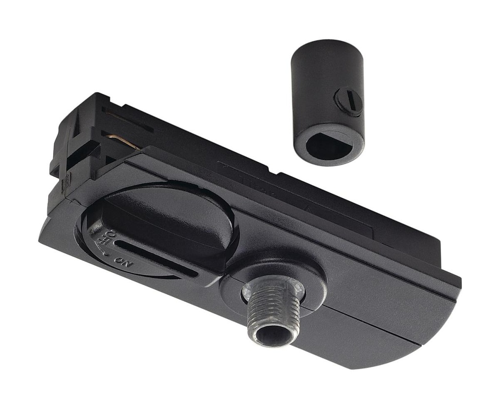 PENDELARMATUURADAPTER, voor 1-fase 230V opbouwrail, zwart, incl. trekontlasting en schroefdraadstuk