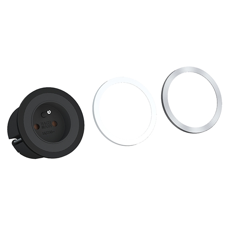 [VDE-926.003] PIX (1x UTE) met sierring zwart/wit/inox met kabel 0,2m