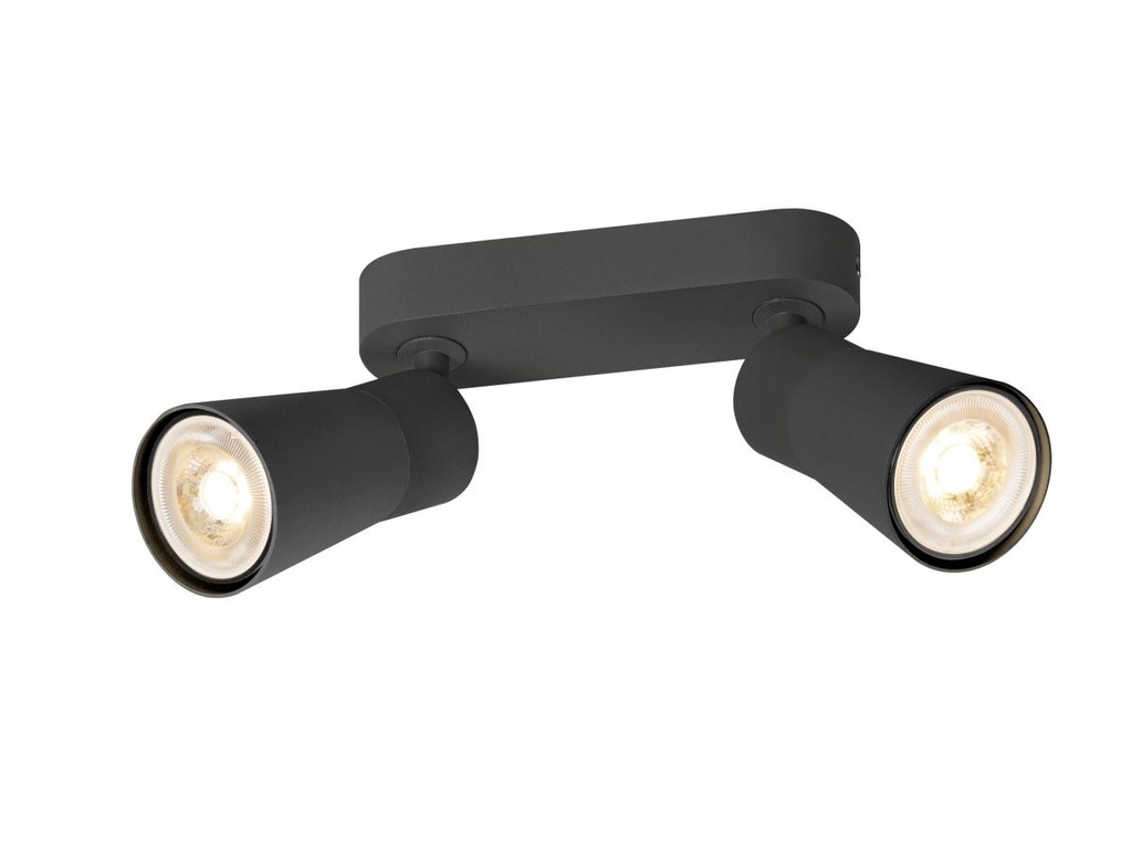 PURI 2.0 Cone, wand- en plafondopbouwarmatuur, lang, 2x max. 6W, GU10, zwart