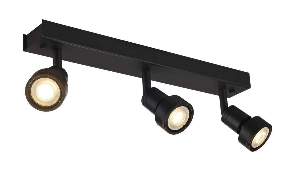 PURI 3, wand- en plafondarmatuur, drievlammig, QPAR51, mat zwart, max. 150 W, met decoratieve ring