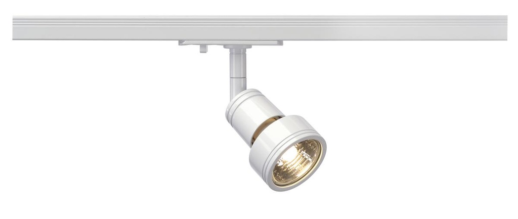 PURI, spot voor 1-fase 230V stroomrail, QPAR51, wit, max. 50W, incl. 1-fase adapter