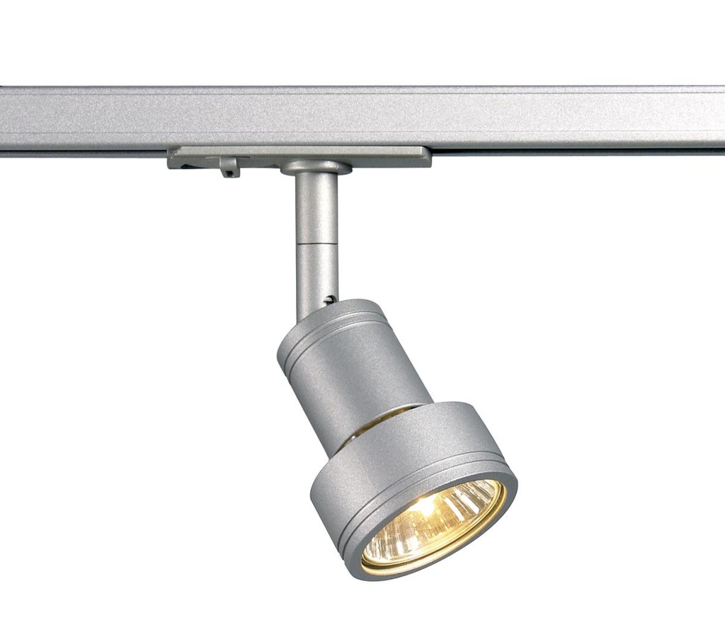PURI, spot voor 1-fase 230V stroomrail, QPAR51, zilvergrijs, max. 50W, incl. 1-fase adapter
