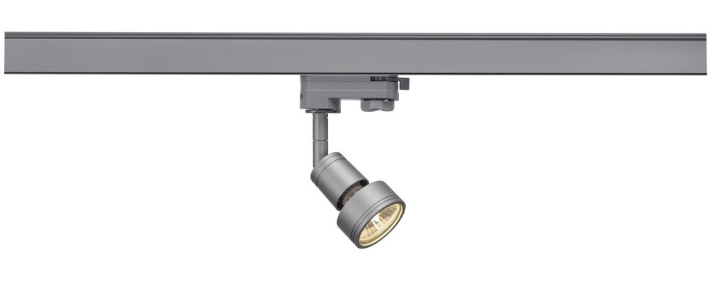 PURI, spot voor 3-fase 230V stroomrail, QPAR51, zilvergrijs, max. 50W, incl. 3-fase adapter