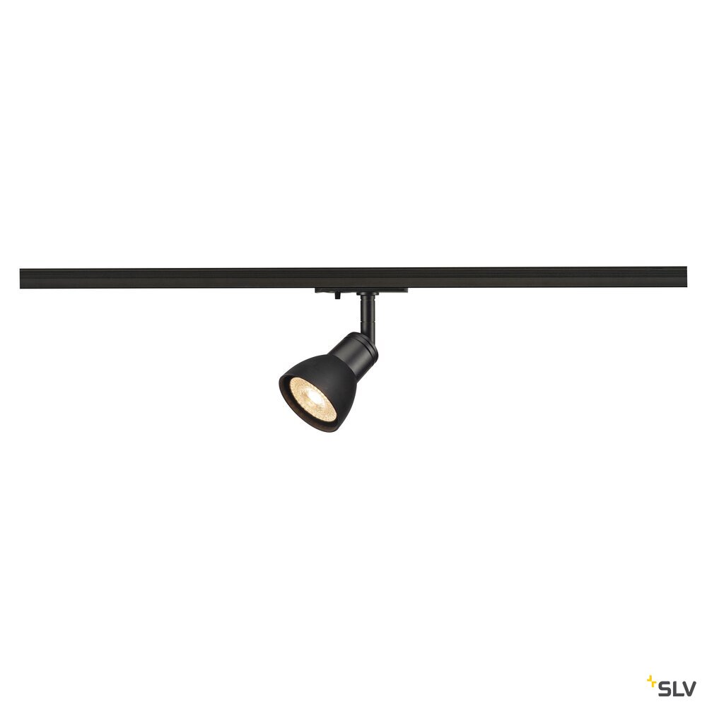 PURIA, spot voor 1-fase 230V stroomrail, QPAR51, mat zwart, zwart gesatineerde kunststof, max. 50W,