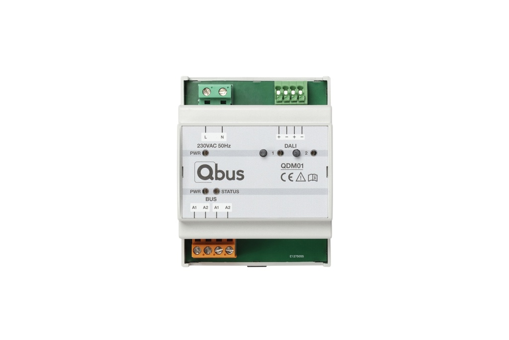 Qbus Dali Master met 1 ingebouwde DALI(2) bus voeding tot max 64 DALI(2)-drivers. Ondersteunt DT8