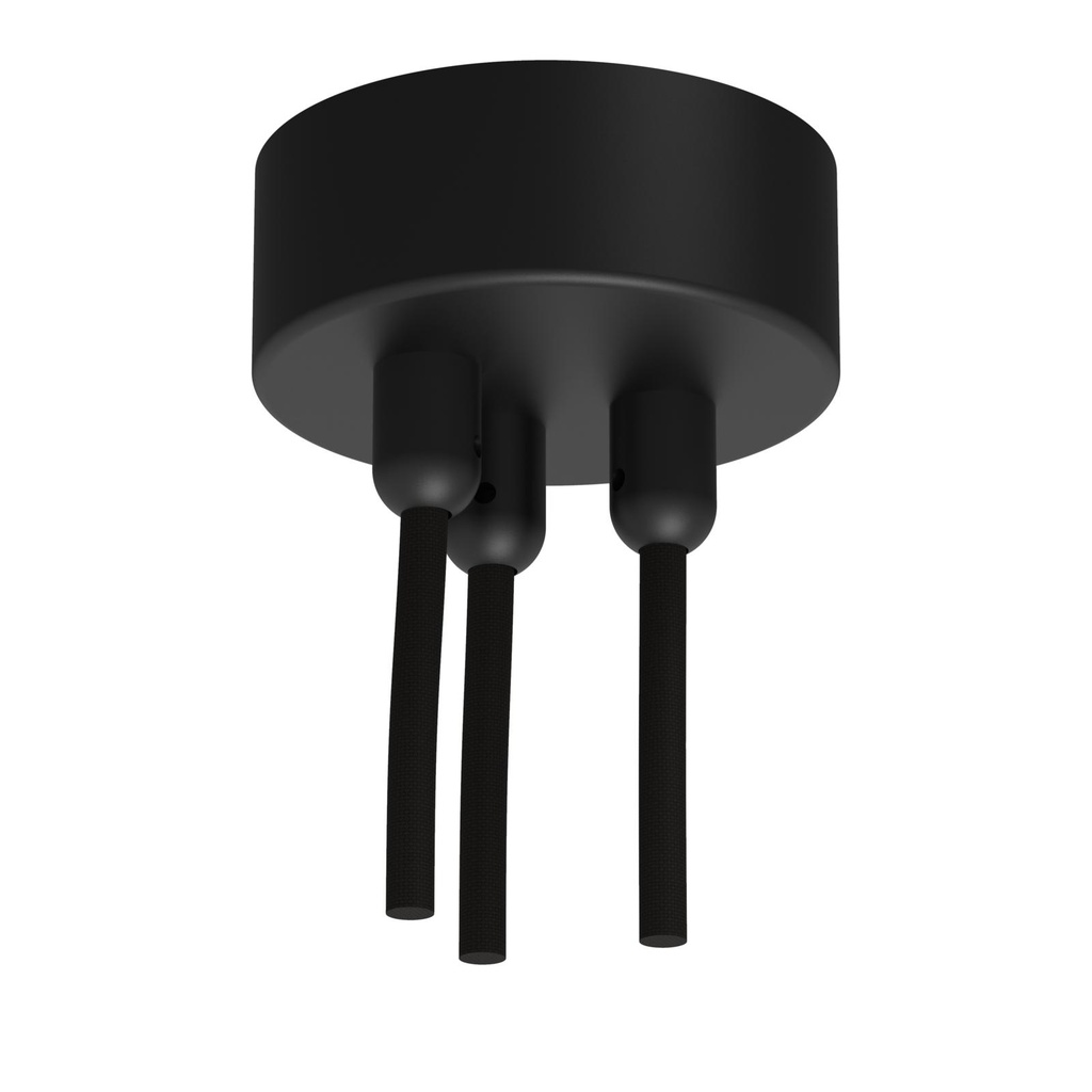 [PSM-073B.3.2M] ROSETTE UP opbouwrozet - verbindingsdoos met trekontlastingen voor 3 textielkabels zwart textuur