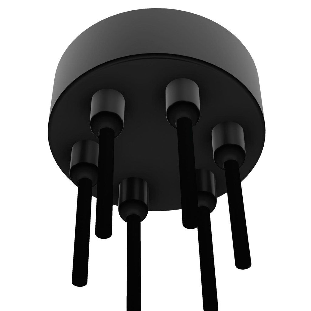 ROSETTE UP opbouwrozet - verbindingsdoos met trekontlastingen voor 6 textielkabels zwart textuur