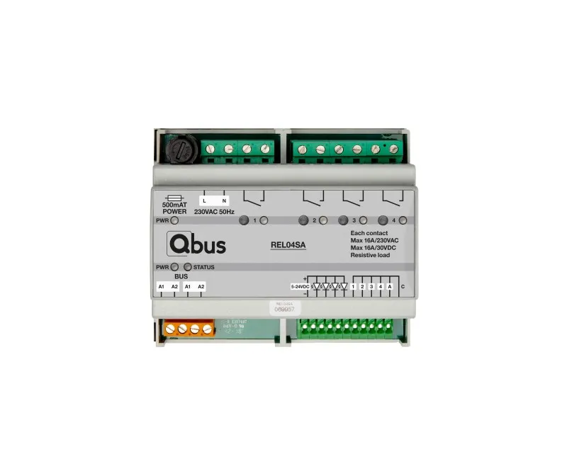 [QBU-REL04SA] Relaismodule (4x 16A potentiaalvrij) met manuele bediening