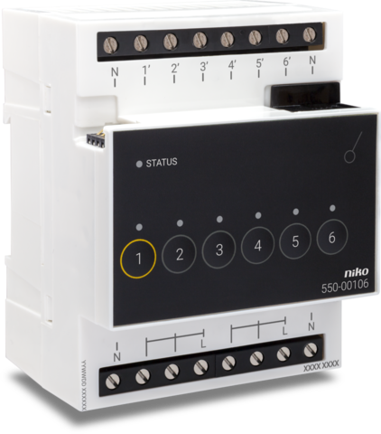 [NIK-550-00106] SCHAKELMODULE NIKO HOME CONTROL VOOR 6 VERSCHILLENDE KRINGEN