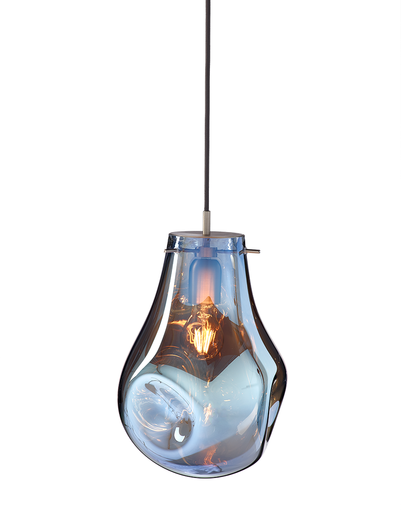 SOAP pendant large with canopy, blue glass, brushed silver fitting, dimmable dimming