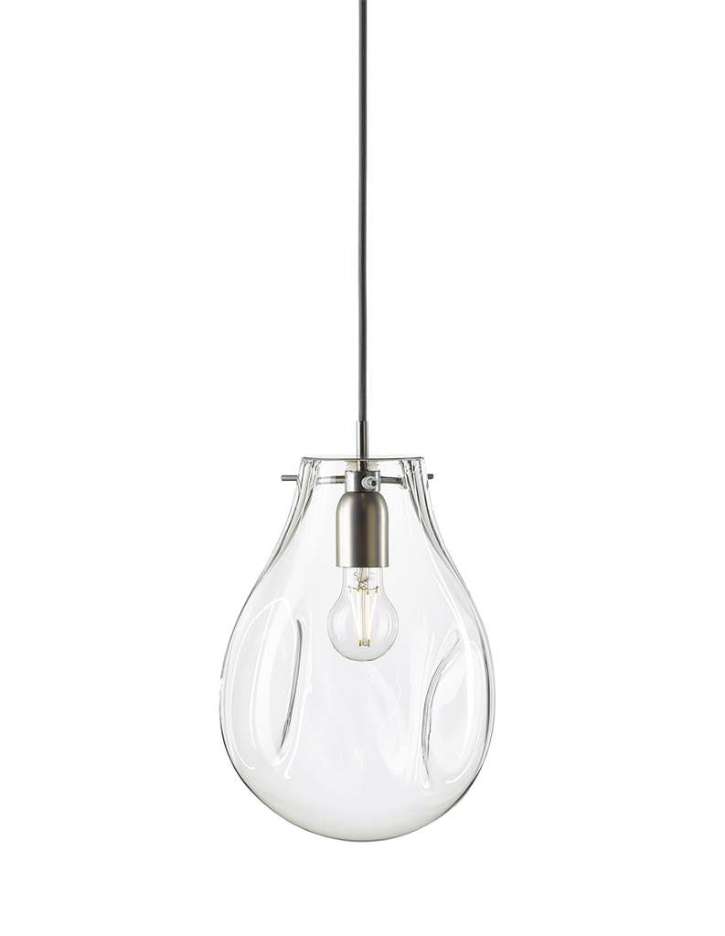 SOAP pendant large with canopy, clear glass, brushed silver fitting, dimmable dimming