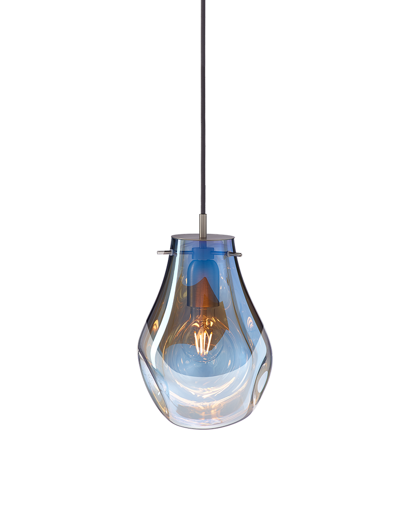 SOAP pendant small with canopy, blue glass, brushed silver fitting, dimmable dimming