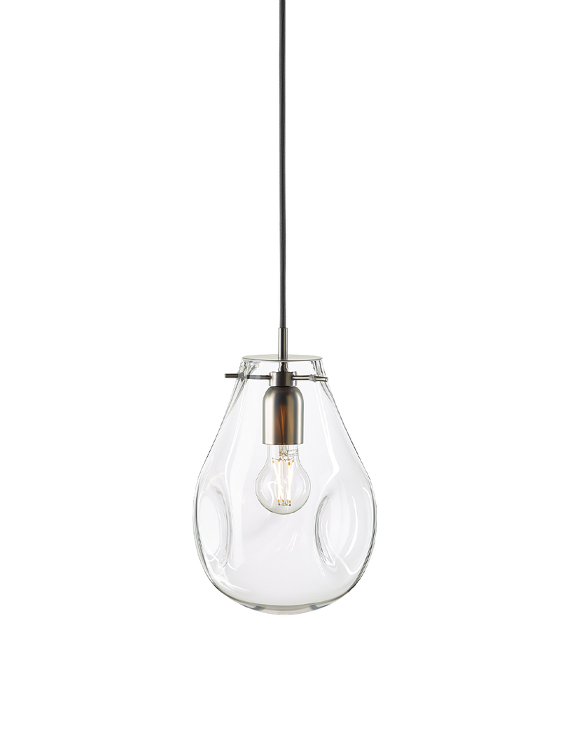 SOAP pendant small with canopy, clear glass, brushed silver fitting, dimmable dimming