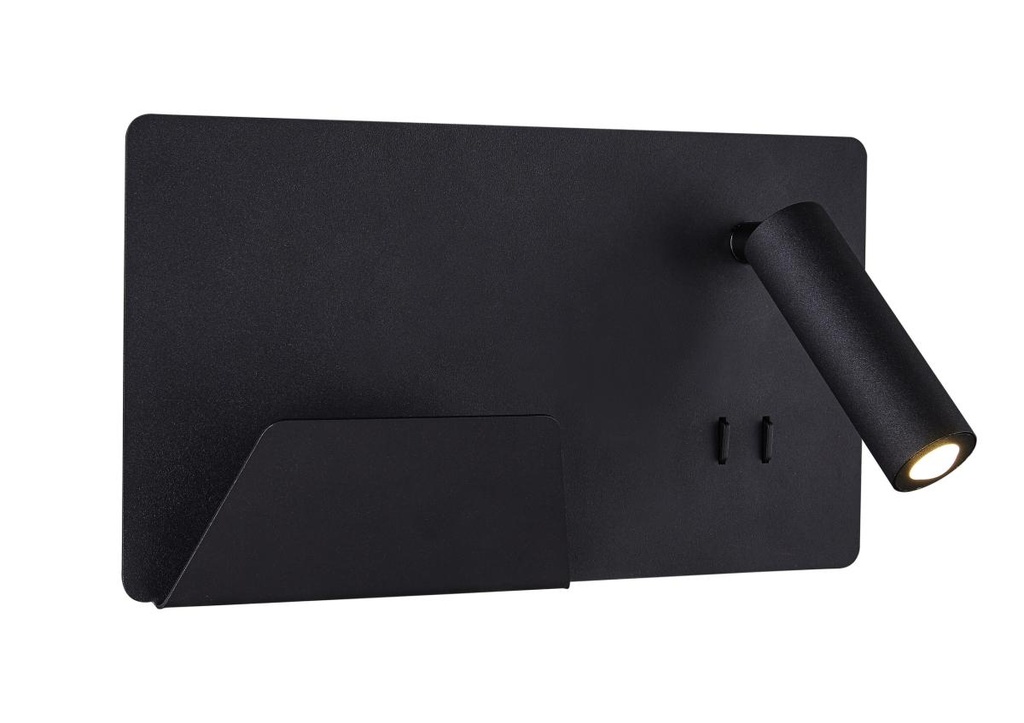 SOMNILA SPOT, indoor LED wandarmatuur 3000K zwart versie links incl. USB-aansluiting