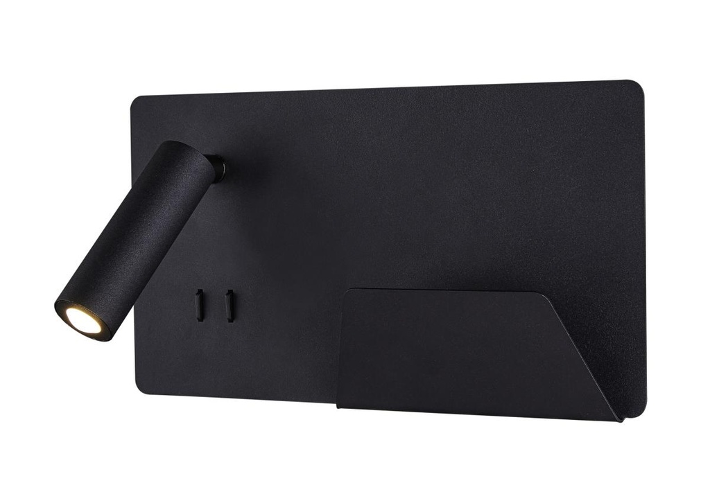 SOMNILA SPOT, indoor LED wandarmatuur 3000K zwart versie rechts incl. USB-aansluiting
