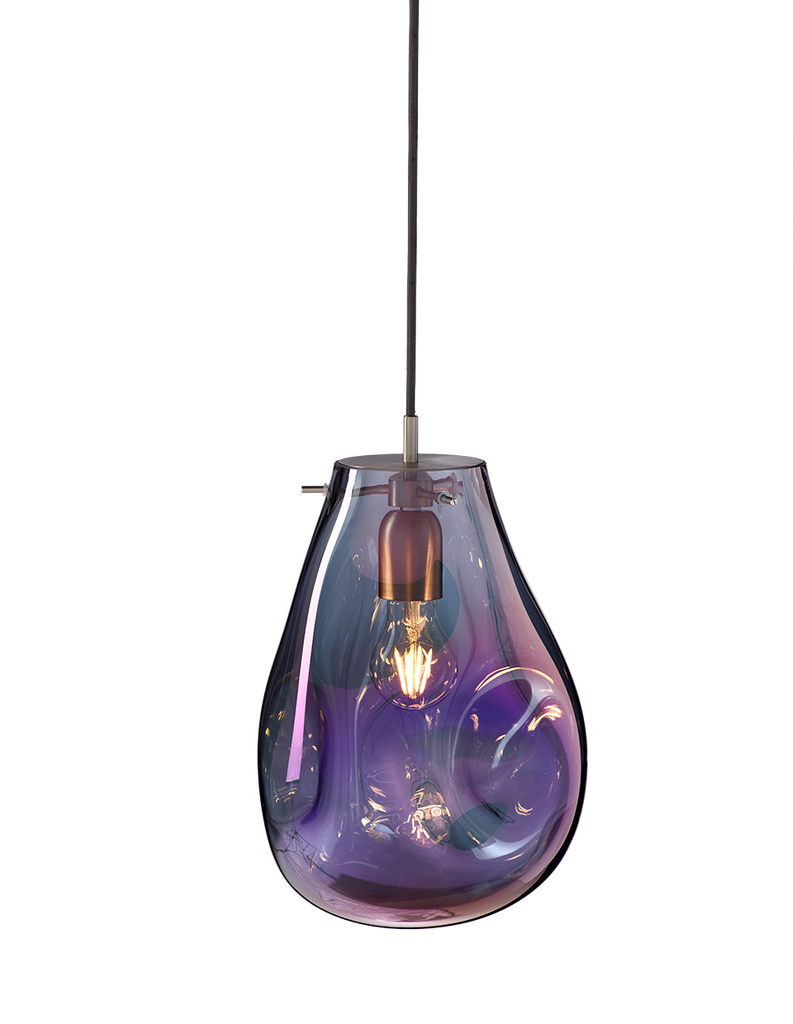 Soap pendant large with canopy, purple glass, brushed silver fitting