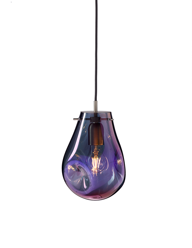 Soap pendant small with canopy, purple glass, brushed silver fitting