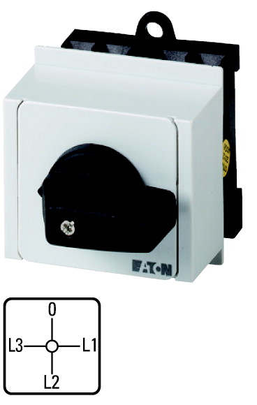 [ETN-041235] Stroommeteromschakelaar, Contacten: 6, 20 A, 3 trafo, Frontplaat: L3-0-L1-L2, 90 °, vast, Verdelerin
