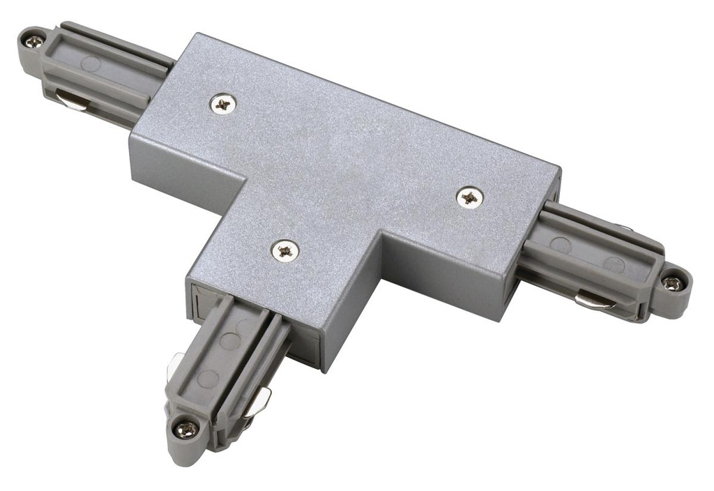 [SLV-143072] T-aansluiting voor 1-fase hoogspanningsrail, opbouwversie, aarde buiten, links, zilvergrijs